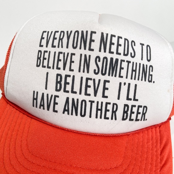Vintage Reddish Orange Trucker Hat Mesh Snapback Beer Drinking Funny Novelty - Picture 11 of 15